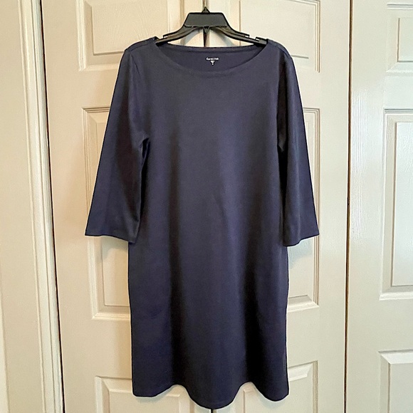 Garnet Hill Navy Blue Organic Cotton Bateau-Neck Dress - Picture 1 of 7